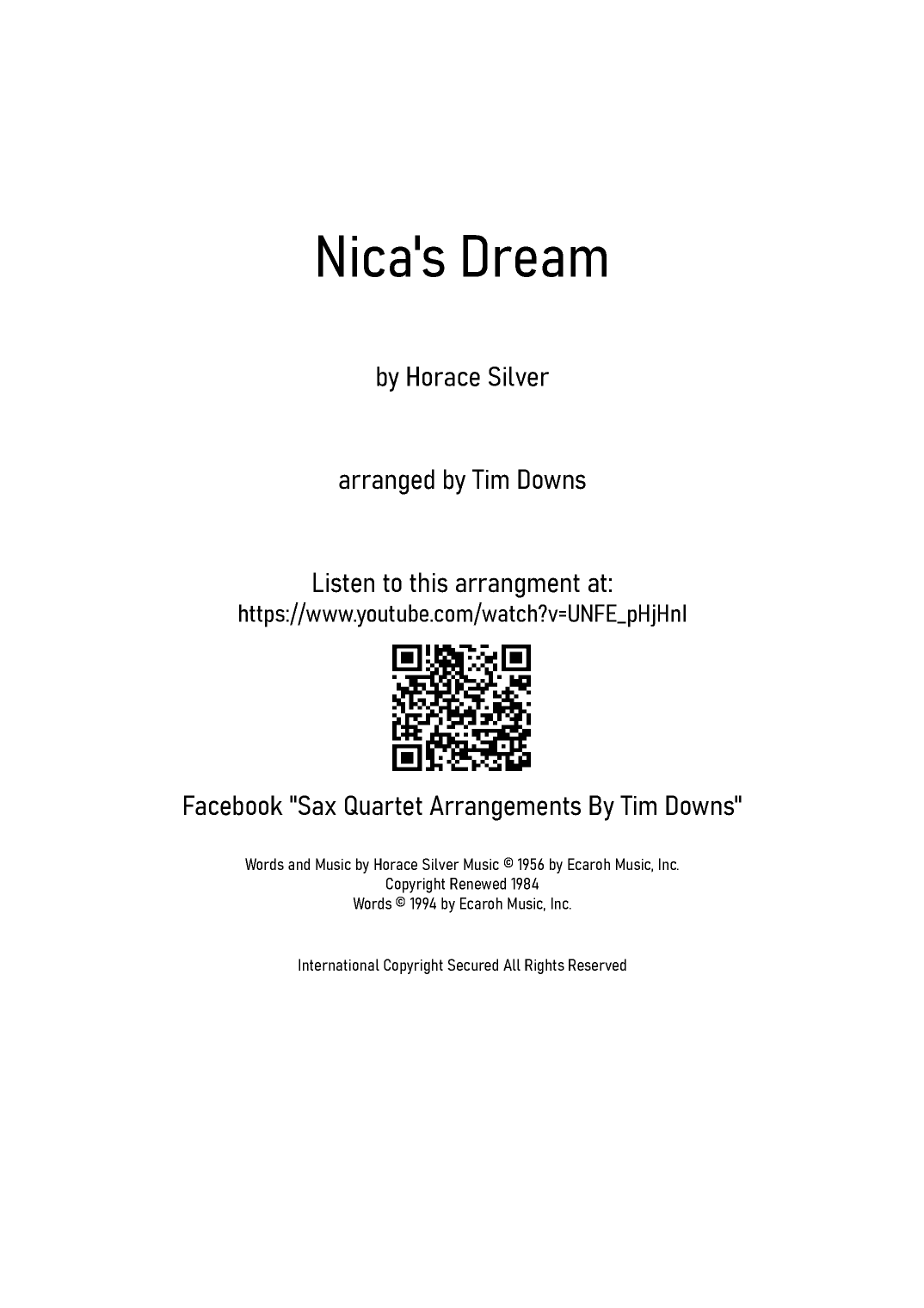 Nica's Dream (arr. Tim Downs)