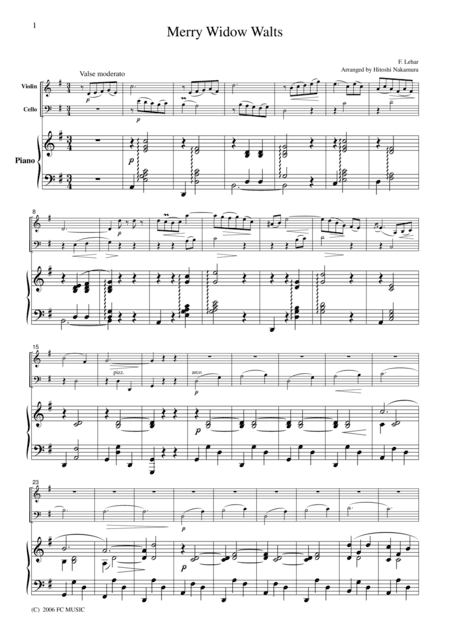 Lehar  Merry Widow Waltz, for piano trio, PL001 (arr. H. Nakamura)