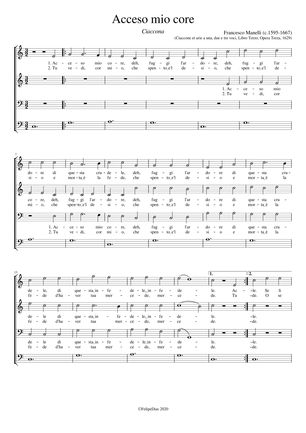 Acceso mio core (arr. Early Music Scores)