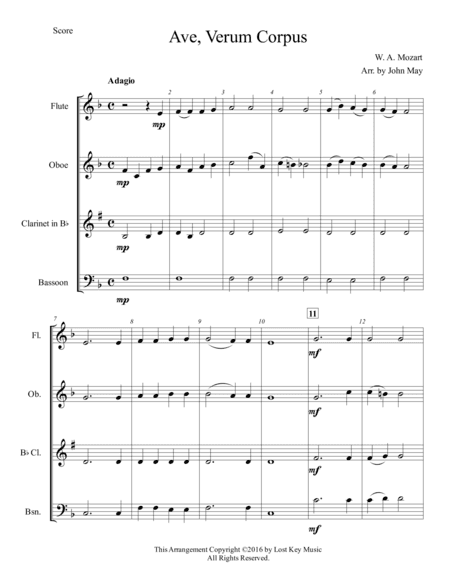 Ave, Verum Corpus-Woodwind Quartet (arr. John May)