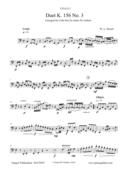 Mozart: Duet K. 156 No. 3 for Cello Duo (arr. James M. Guthrie, ASCAP)