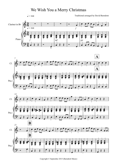 We Wish You a Merry Christmas for Clarinet and Piano (arr. David Burndrett)
