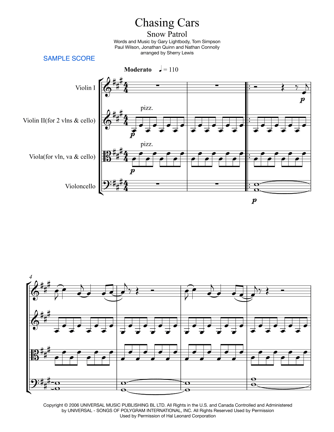 Chasing Cars (arr. Sherry Lewis Publishing)