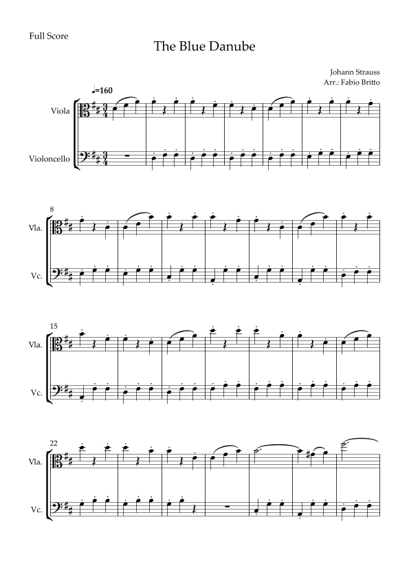 Blue Danube (Waltz by Johann Strauss) for Viola & Cello Duo (arr. Fabio Britto)