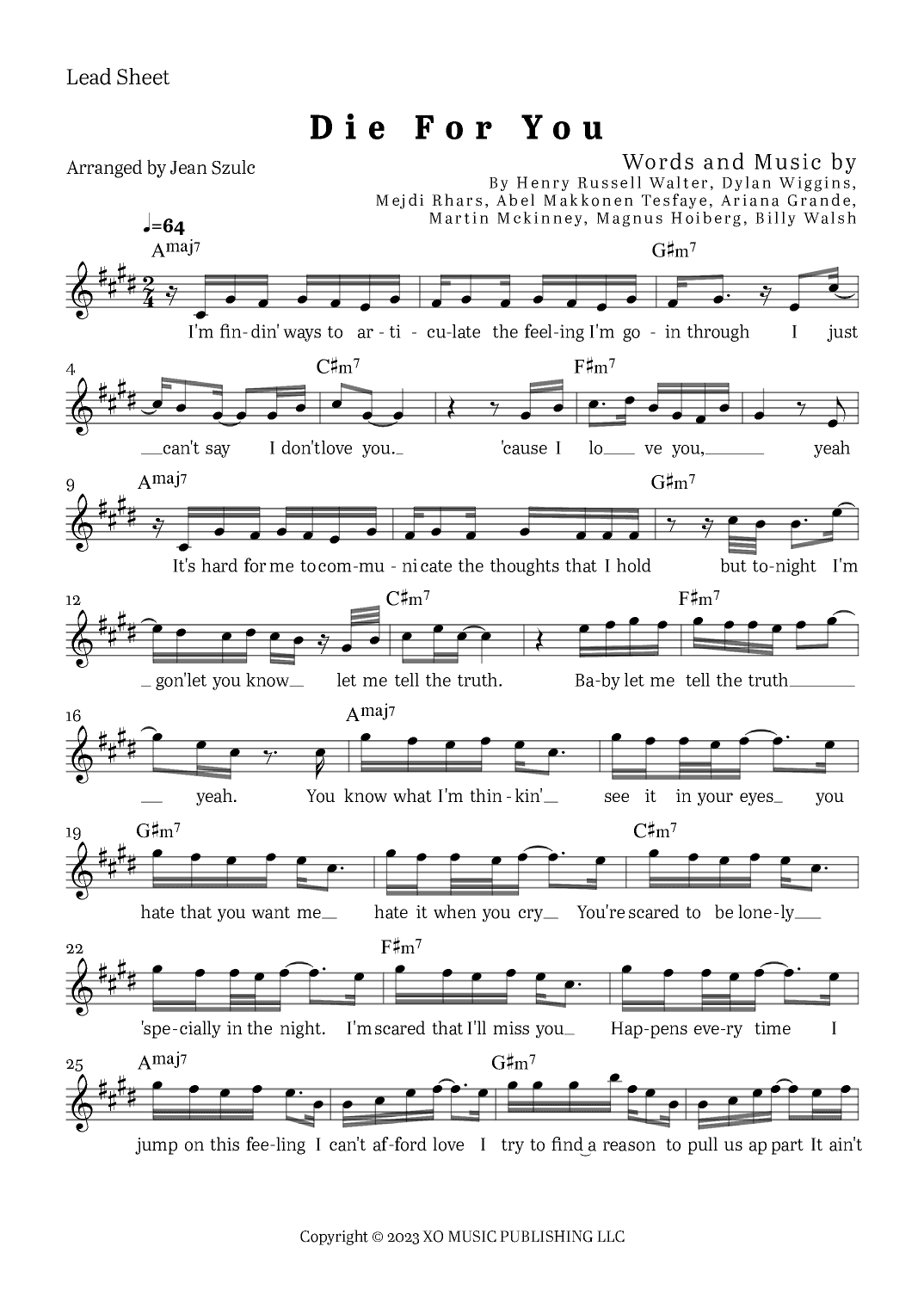 Die For You Remix (arr. Jean Szulc)