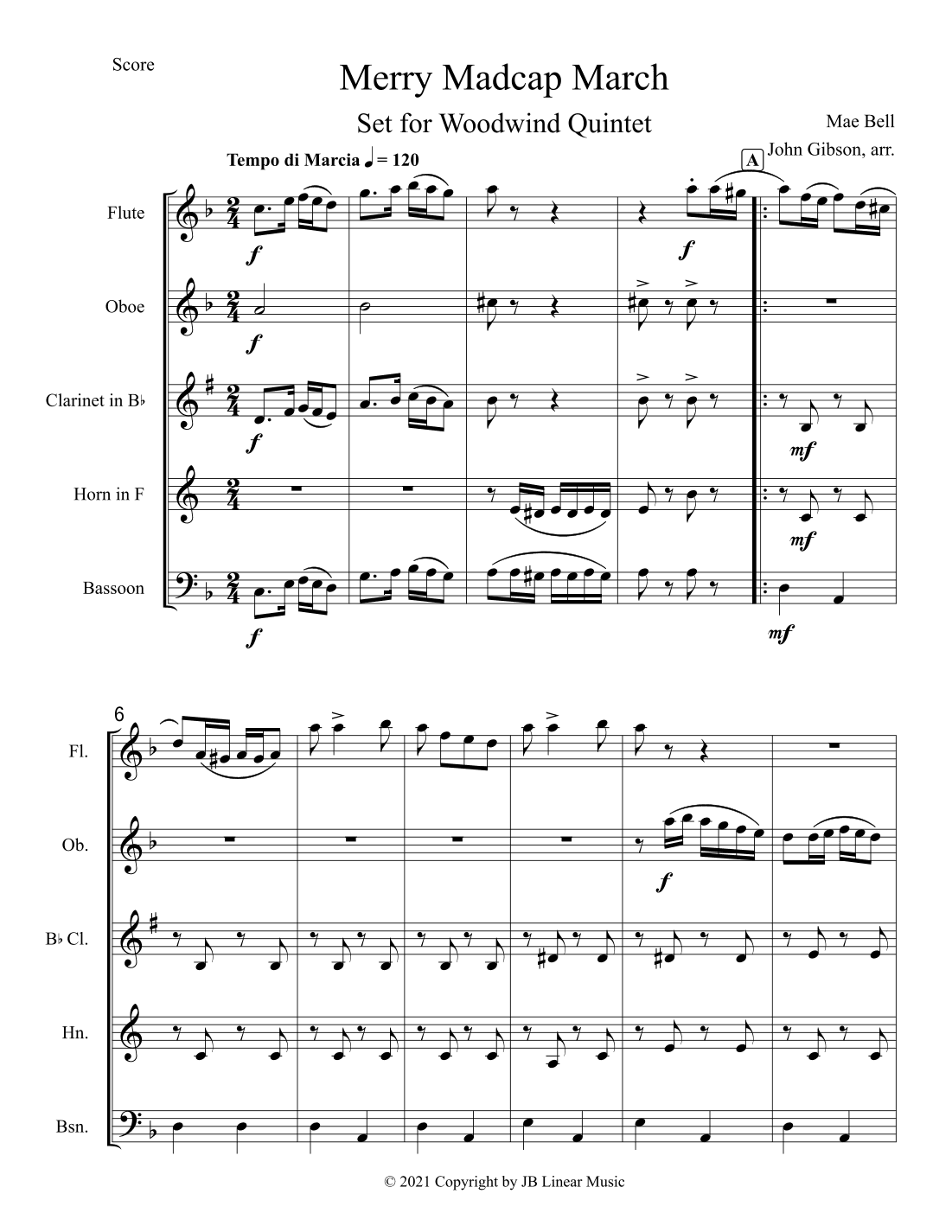 Merry Madcap March - Ragtime March set for woodwind quintet (arr. John Gibson)