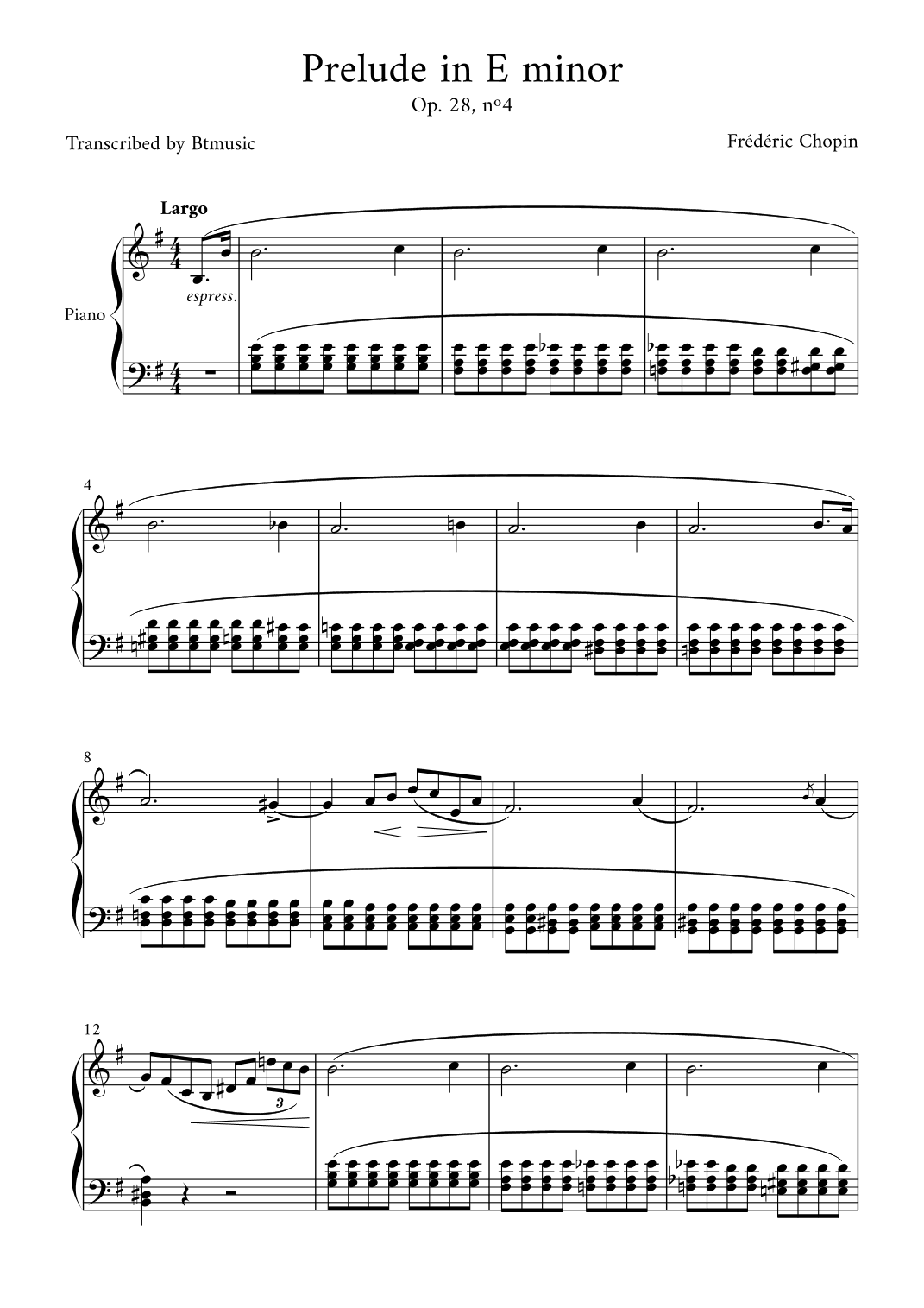 Prelude in E minor (Op. 28, n.4) - Piano (arr. BTmusic)