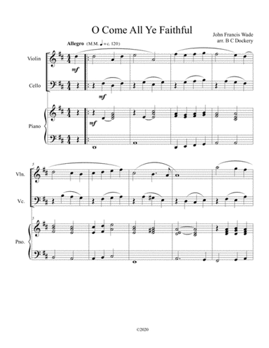 O Come All Ye Faithful (violin and cello duet) with optional piano accompaniment (arr. B C Dockery)