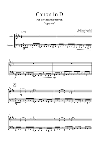 Canon in D (Pop Style) - For Violin and Bassoon (arr. Henrique Oliveira)
