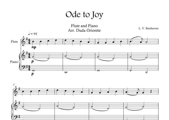 Ode the Joy ( Flute - Piano -  Beethoven Symphony No. 9 ) BEGINNER (arr. Duda Oriontte)