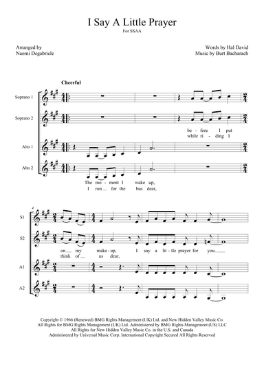 I Say A Little Prayer (arr. Naomi Degabriele)