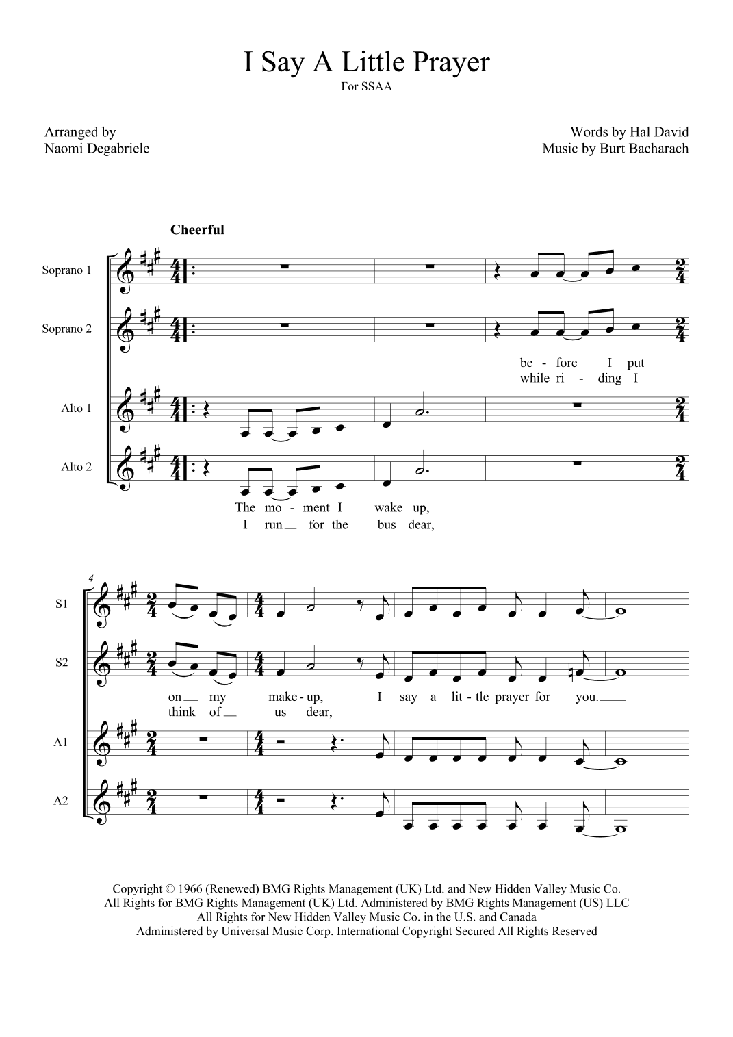 I Say A Little Prayer (arr. Naomi Degabriele)