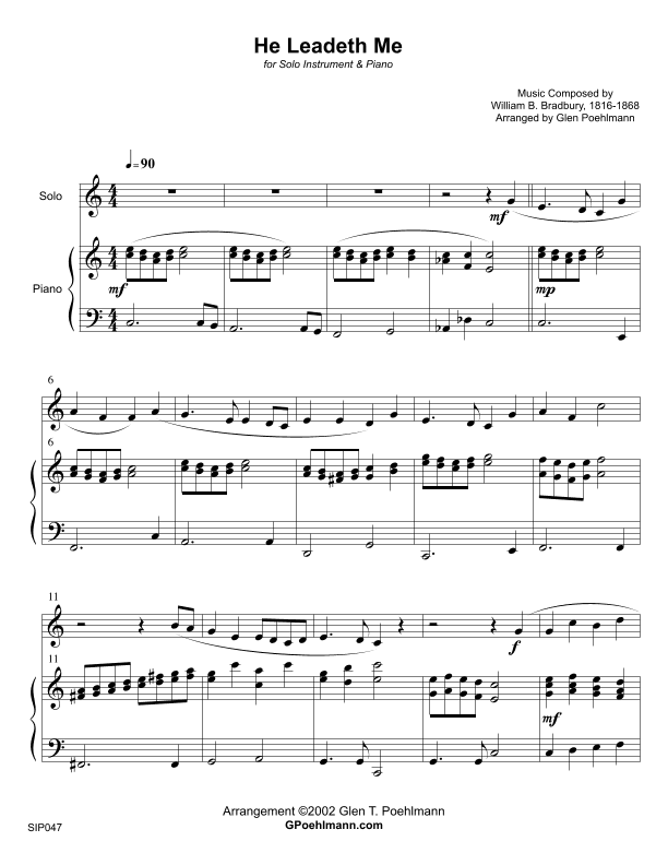 HE LEADETH ME - SOLO (or group) for any Orchestra Instrument! Piano accompaniment (arr. Glen Poehlmann)