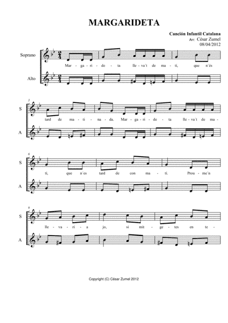 Margarideta (2 voices) (arr. César Zumel)