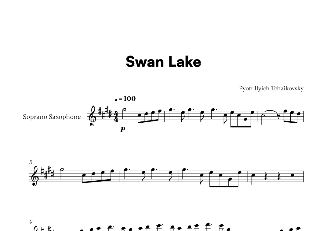 Tchaikovsky - Swan Lake Theme (for Soprano Saxophone Solo) (arr. Cadenza Editions)