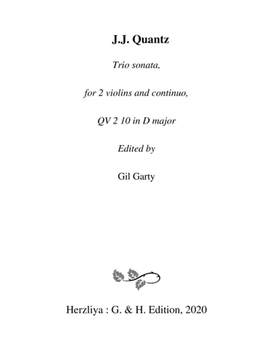 Trio sonata QV 2 10 for 2 violins or flutes and continuo in D major (arr. Gil Garty)