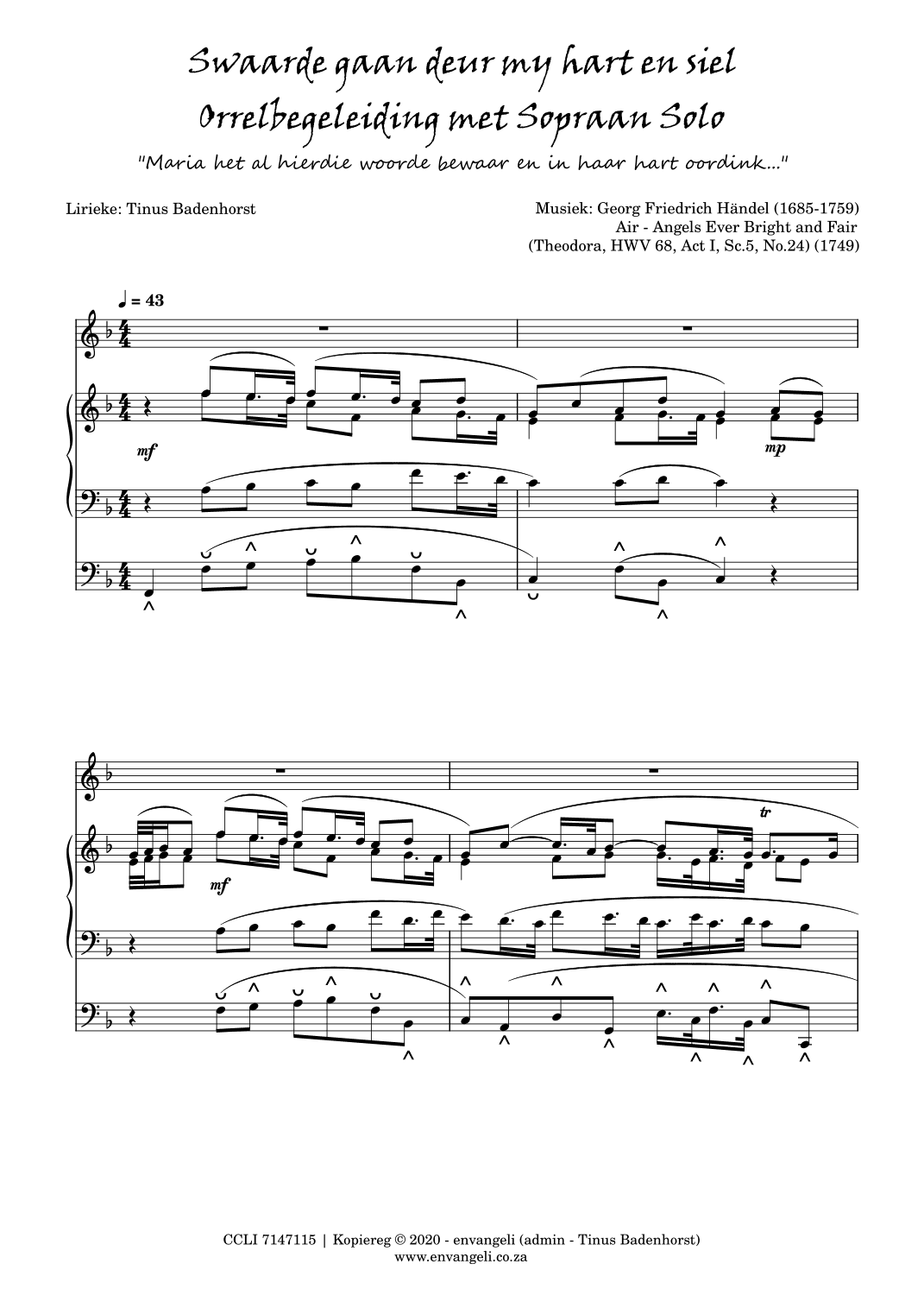 Swaarde gaan deur my hart en siel (arr. Tinus Badenhorst)
