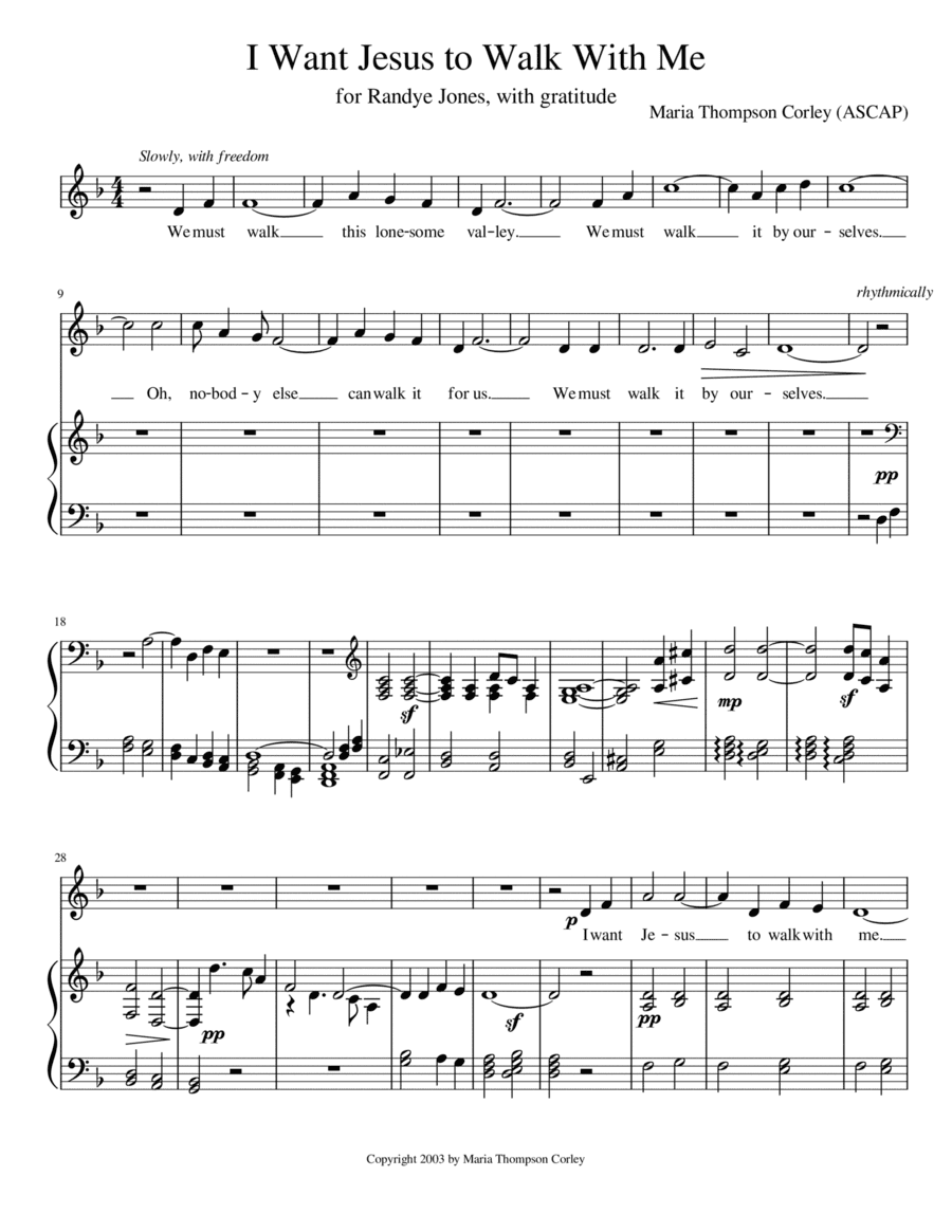 I Want Jesus to Walk With Me (medium key, treble clef) (arr. Maria Thompson Corley)