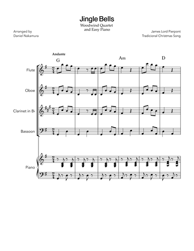 Jingle Bells (for Woodwind Quartet and Easy Piano) (arr. Daniel Nakamura)