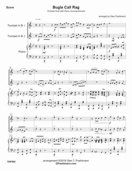 BUGLE CALL RAG - TRUMPET DUET with Piano Accompaniment (arr. Glen Poehlmann)