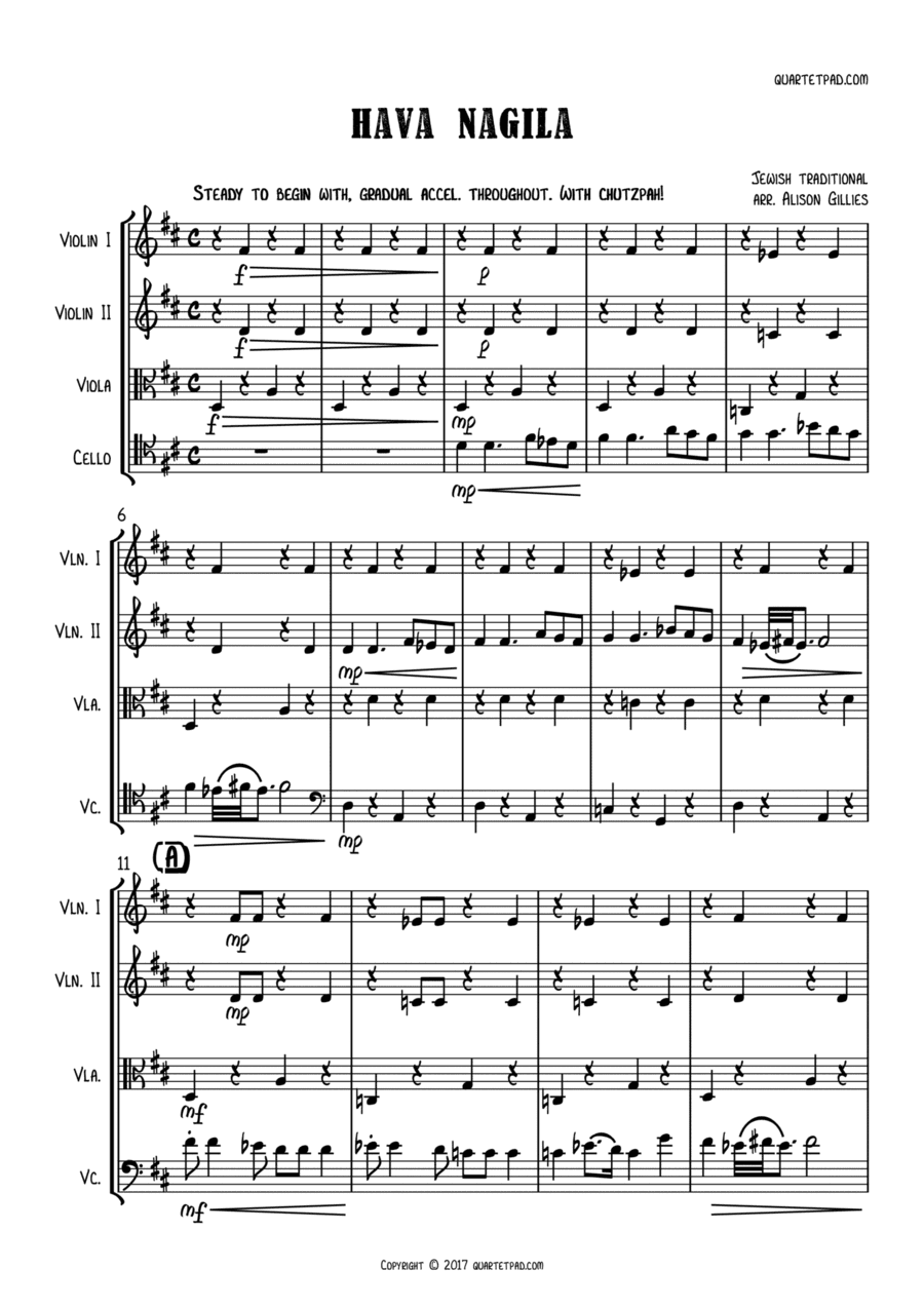 Hava Nagila - String Quartet (arr. Alison Gillies)