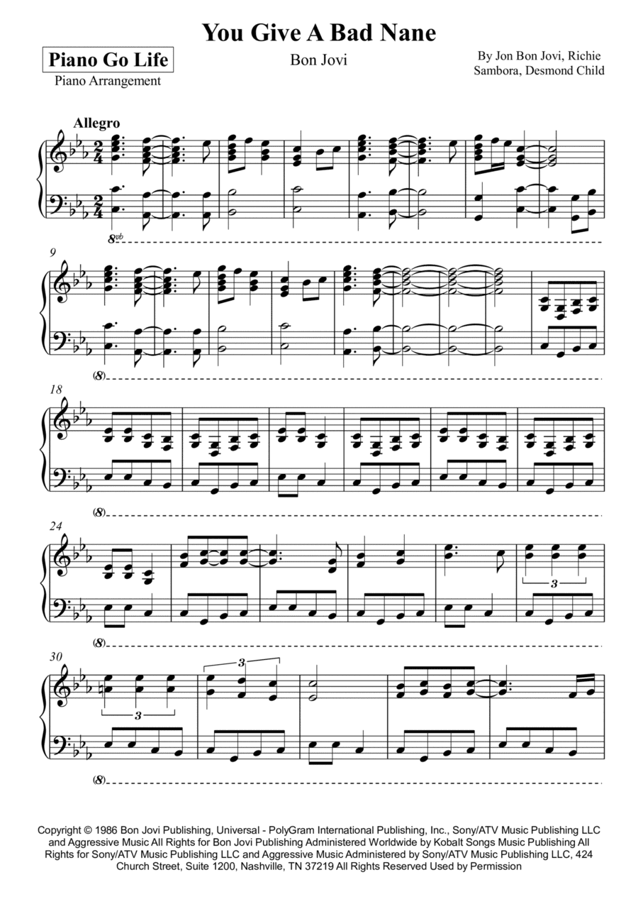 You Give Love A Bad Name (arr. Piano Go Life)