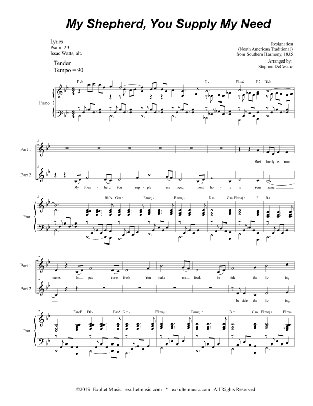 My Shepherd, You Supply My Need (for 2-part choir) (arr. Stephen DeCesare)