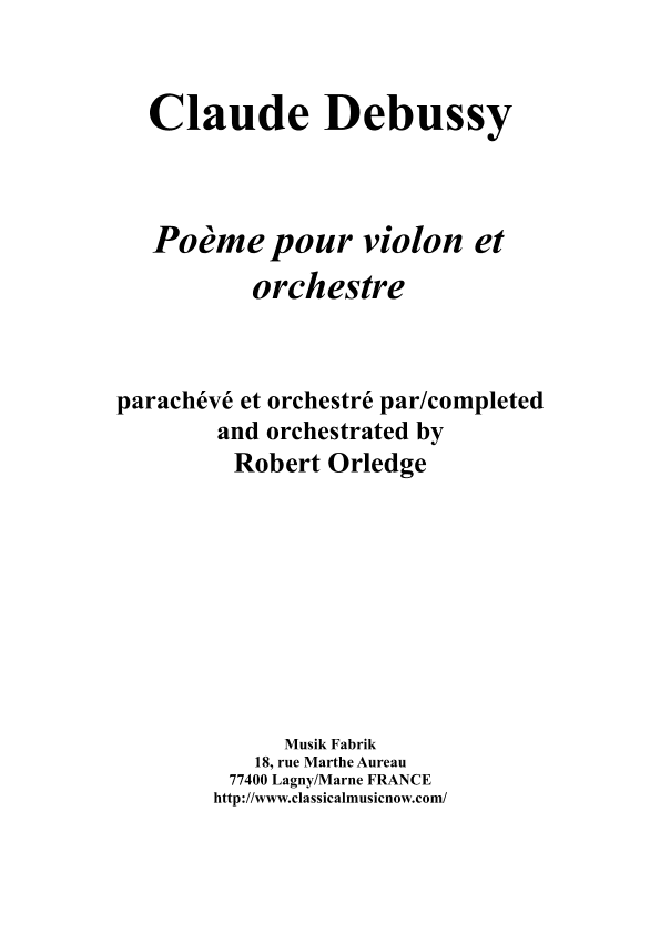 Claude Debussy: Poème for violin and orchestra, full score and solo part