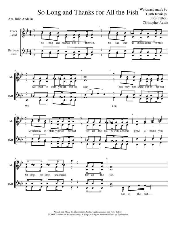 So Long And Thanks For All The Fish (arr. Julie Andelin)