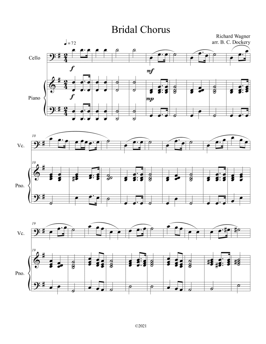 Bridal Chorus (Here Comes the Bride) for Solo Cello and Piano (arr. B. C. Dockery)