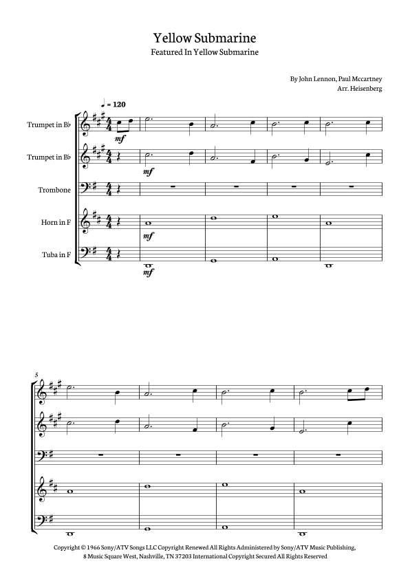 Yellow Submarine (arr. Heisenberg)