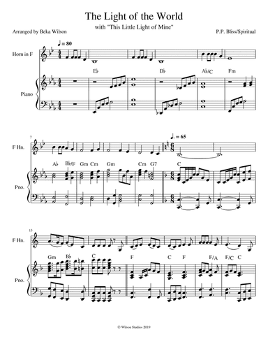 The Light of the World is Jesus/This Little Light of Mine--horn solo (arr. Beka Wilson)