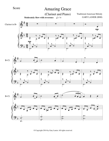 AMAZING GRACE (Bb Clarinet Piano and Clarinet Part) (arr. Gary Lanier)