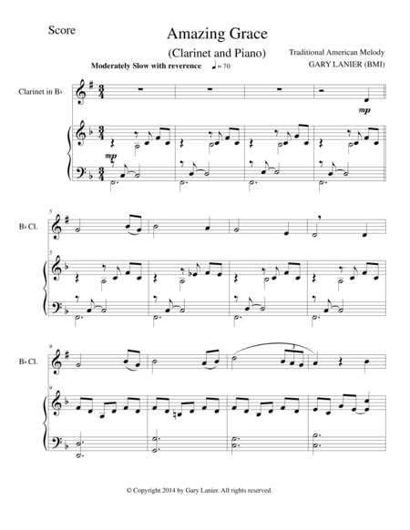AMAZING GRACE (Bb Clarinet Piano and Clarinet Part) (arr. Gary Lanier)