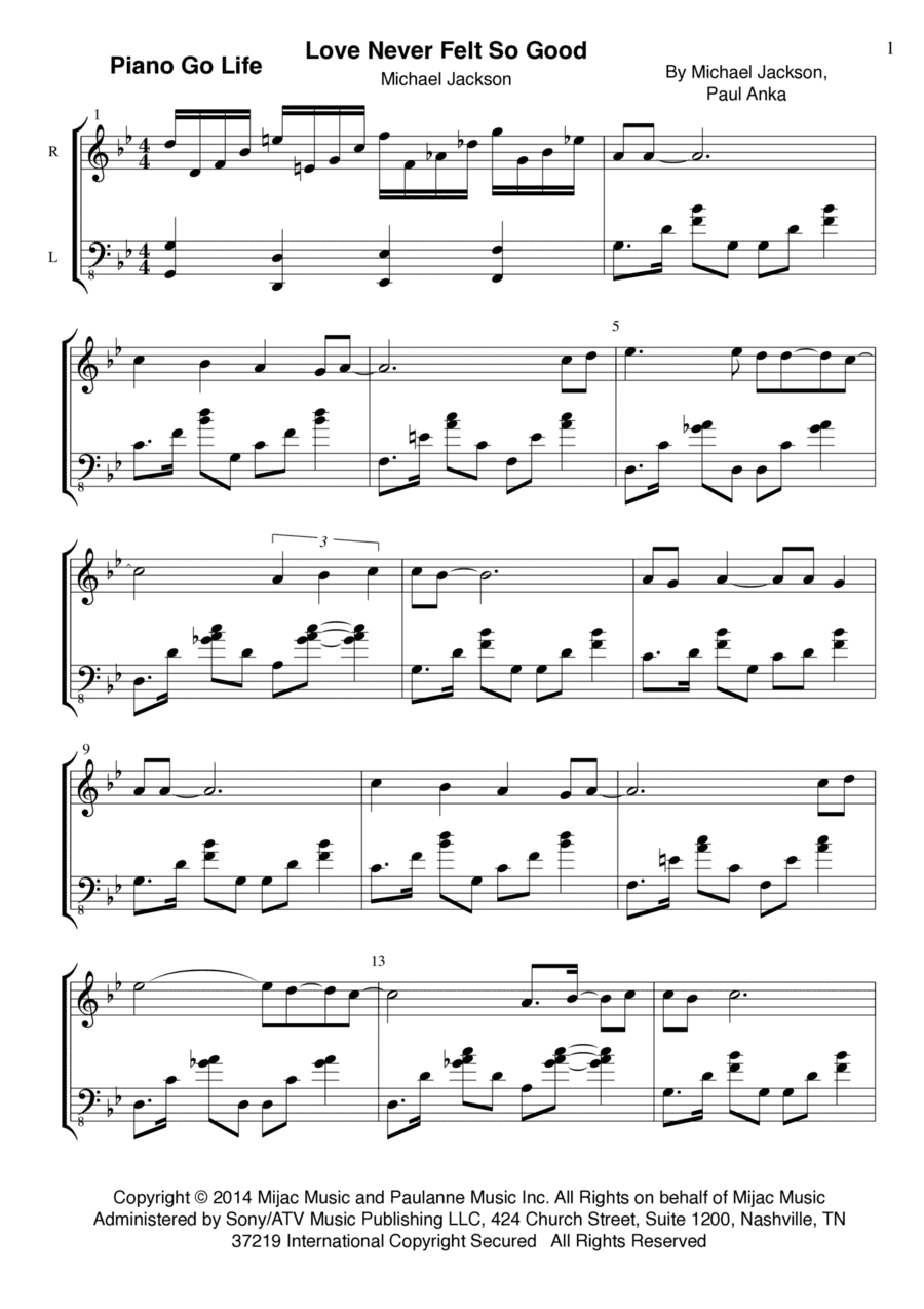 Love Never Felt So Good (arr. Piano Go Life)