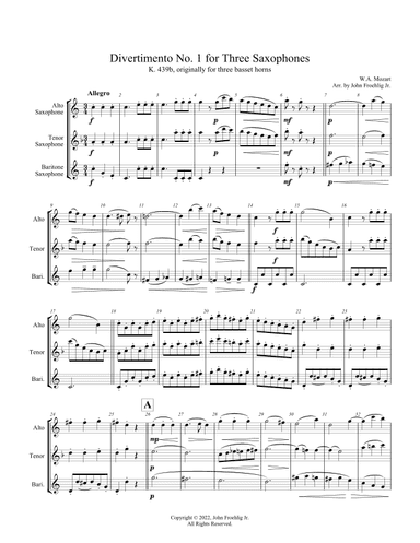 Divertimento No. 1 for Three Saxophones (arr. John Froehlig Jr.)