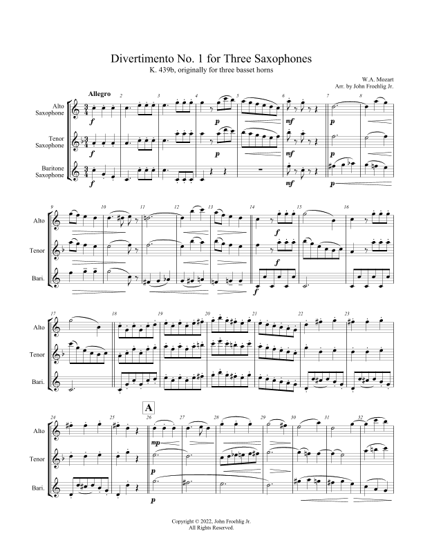 Divertimento No. 1 for Three Saxophones (arr. John Froehlig Jr.)