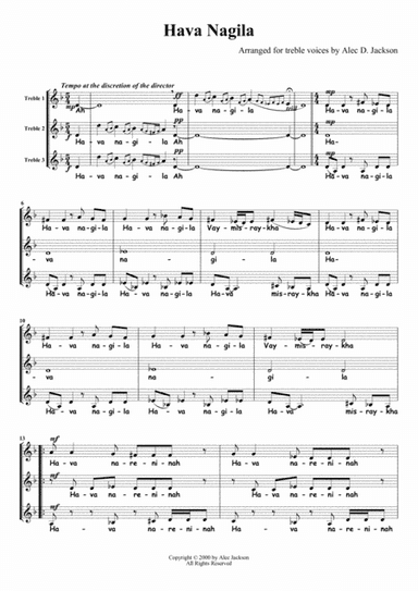 Hava Nagila SSA (arr. Alec D Jackson)