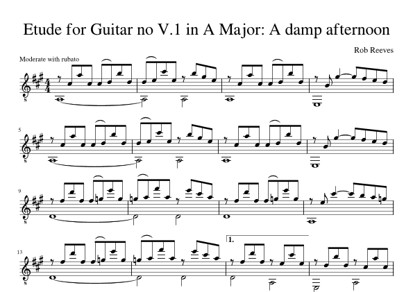 Etude for Guitar no V.1 in A Major: A damp afternoon