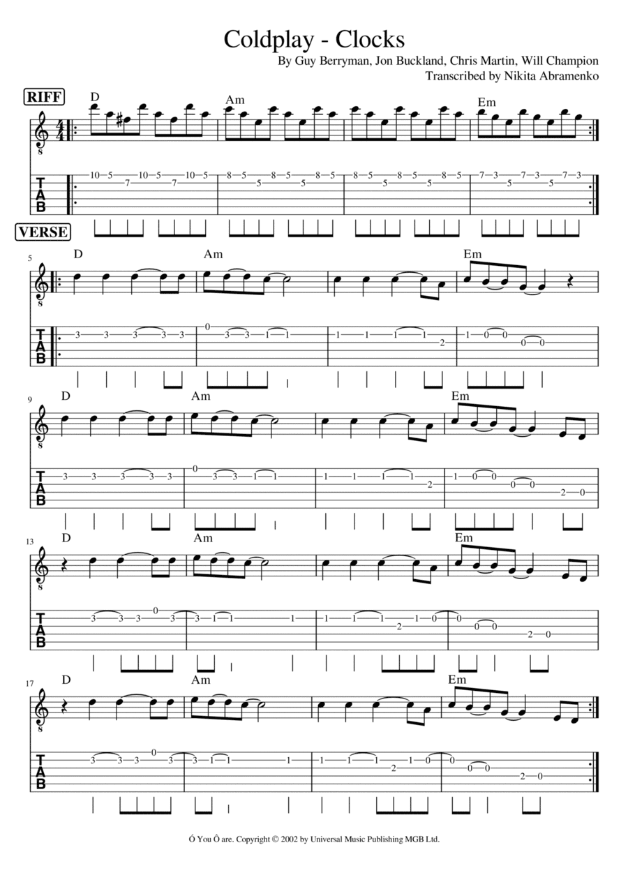 Clocks (arr. Nikita Abramenko)