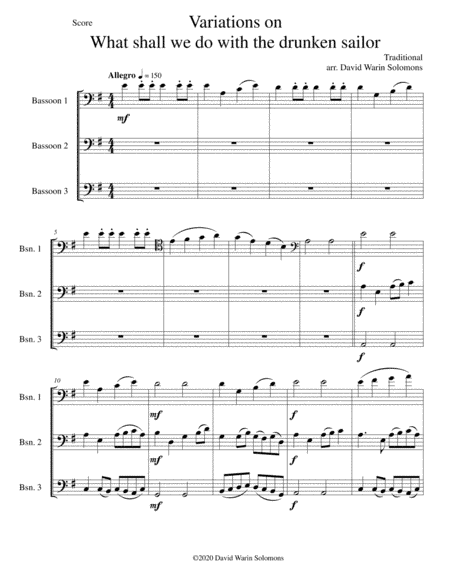 Variations on What shall we do with the drunken sailor for bassoon trio (arr. David Warin Solomons)