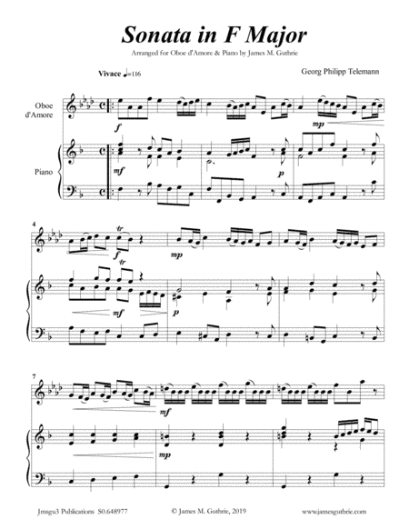 Telemann: Sonata in F Major for Oboe d'Amore & Piano (arr. James M. Guthrie, ASCAP)