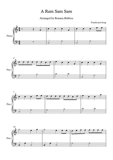 A Ram Sam Sam (Traditional) Easy Piano (arr. Roxana Belibou)