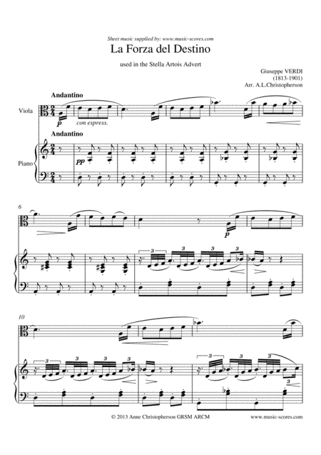 Verdi: Forza del Destino - Viola & Piano (arr. Anne L Christopherson GRSM ARCM)