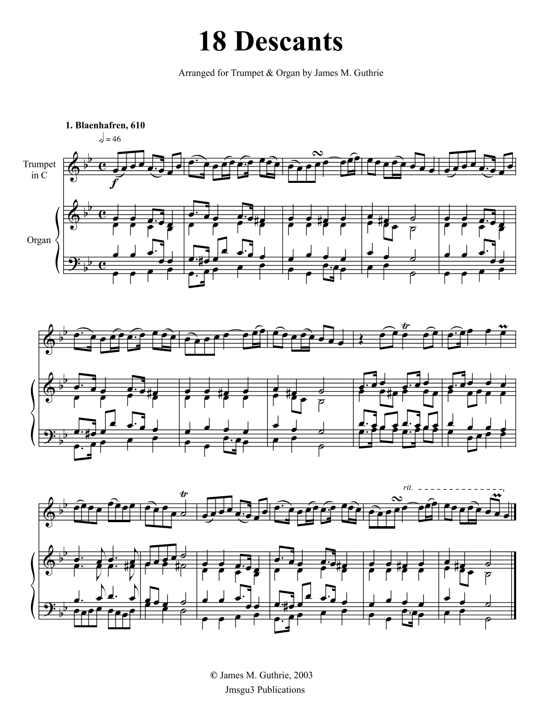 Guthrie: 18 Descants for Trumpet & Organ (arr. James M. Guthrie)