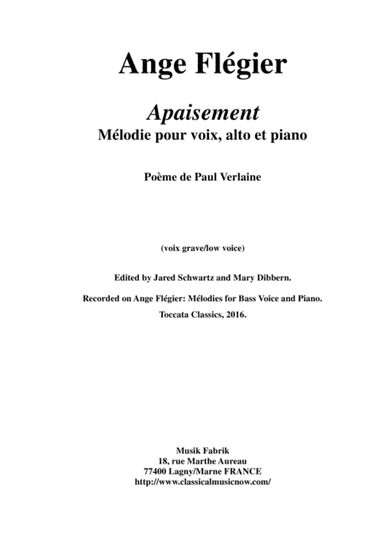 Ange Flégier:  Apaisement for low voice, viola and piano (arr. Musik Fabrik Music Publishing)