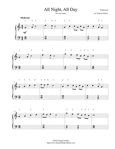 All Night, All Day - for easy piano (arr. Samuel Stokes)