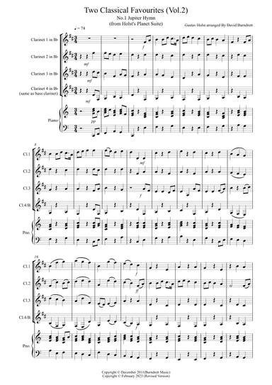 2 Classical Favourites for Clarinet Quartet (volume two) (arr. David Burndrett)