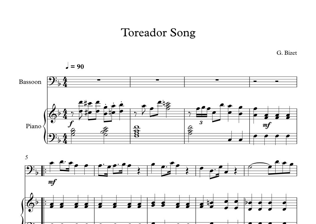 Toreador Song - Georges Bizet (Bassoon + Piano) (arr. Digital Book Music)