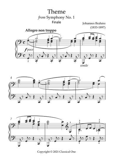 Brahms - Theme from Symphony No.1(With Note name) (arr. MPS)